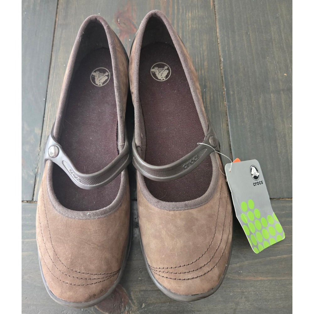 Crocs Wrapped MJ Women Espresso Brown Mary Jane Flats Size W11 50004-00545 NWT